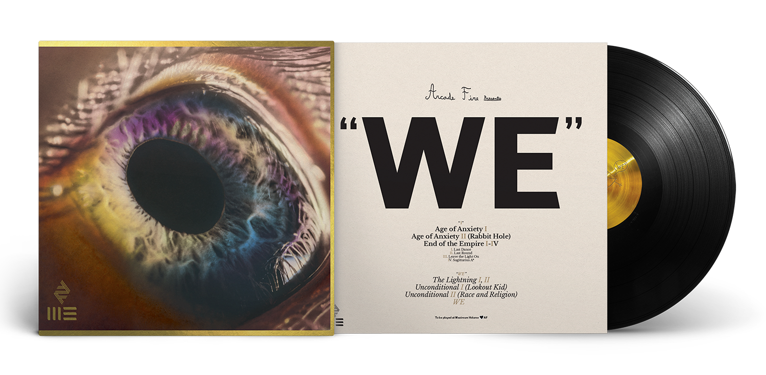 arcade fire "we" black vinyl disc, and record sleeve